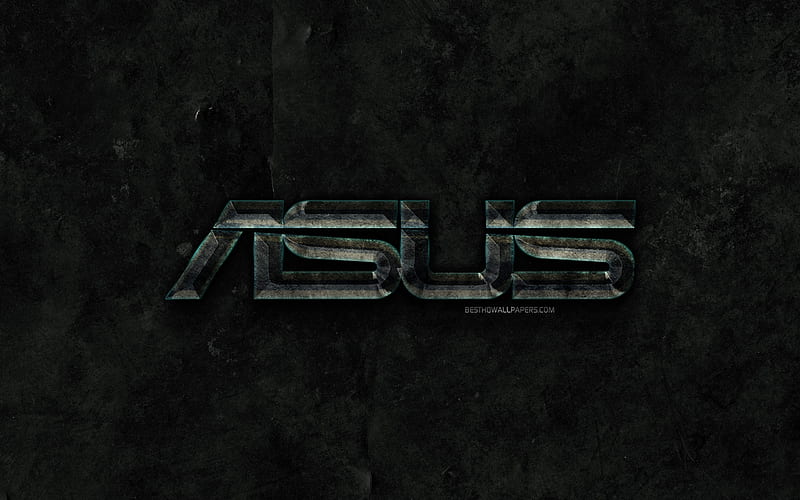 Asus stone logo, black stone background, Asus, creative, grunge, Asus logo, brands, HD wallpaper