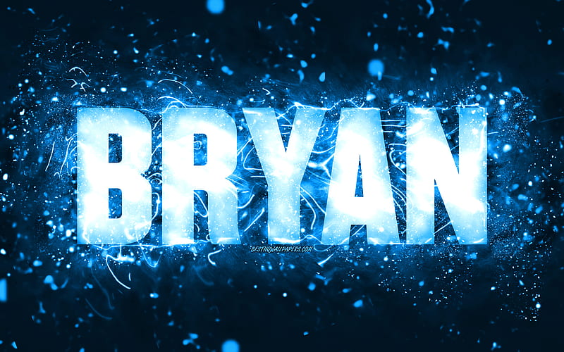 Happy Birtay Bryan, blue neon lights, Bryan name, creative, Bryan Happy Birtay, Bryan Birtay, popular american male names, with Bryan name, Bryan, HD wallpaper