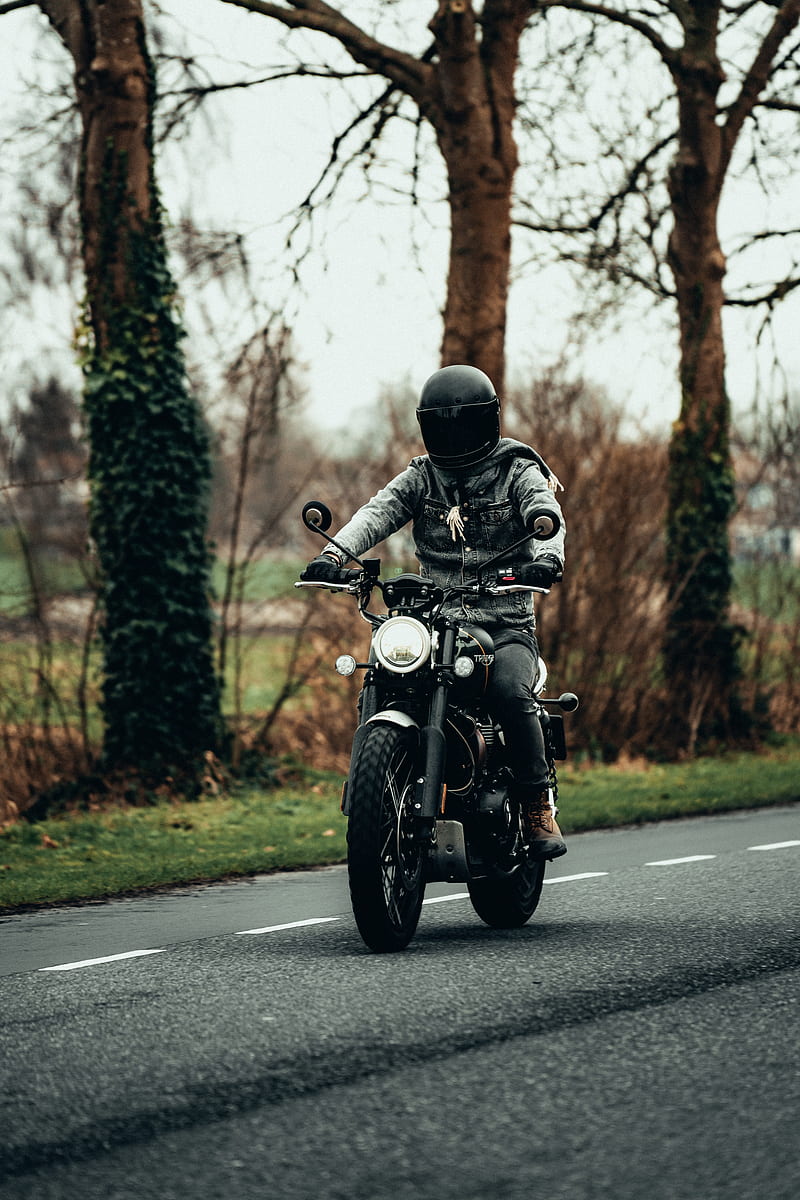 motorcyclist, motorcycle, helmet, road, headlamp, HD phone wallpaper