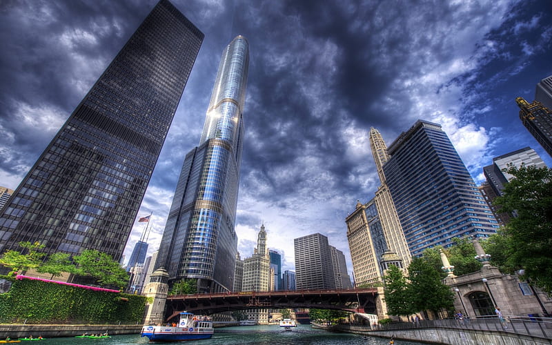 Chicago, skyscrapers, modern buildings, r, cityscape, Illinois, USA, HD wallpaper