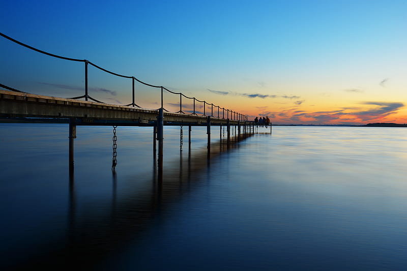 Coast Sea Sunset Pier , coast, sea, sunset, nature, pier, HD wallpaper