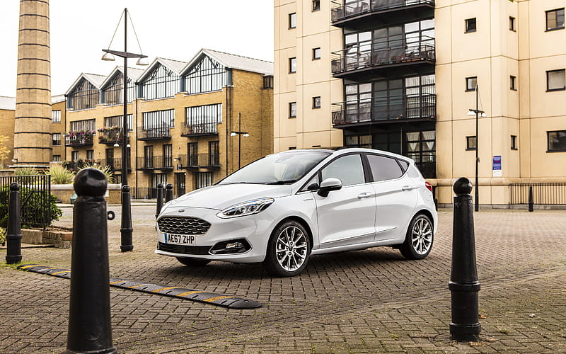 Ford Fiesta, 2021, exterior, front view, white hatchback, new white Fiesta, american cars, Ford, HD wallpaper