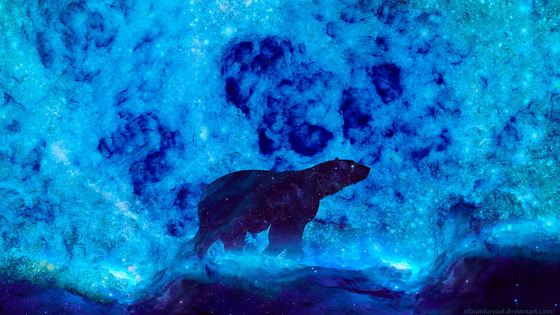 bear, art, glow, blue, northern, HD wallpaper