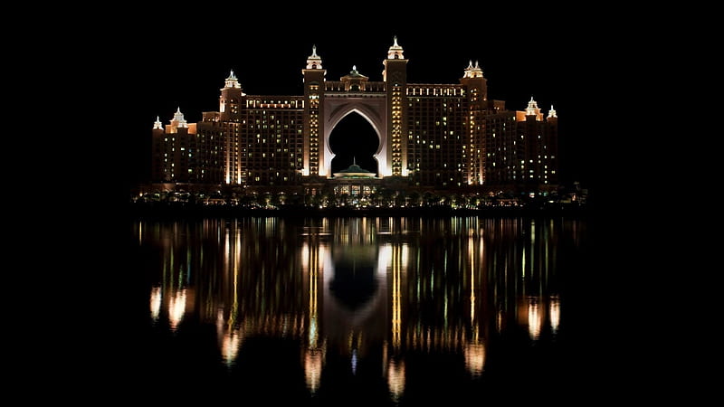 Atlantis Hotel,Dubai, Building, Dubai, Hotel, Atlantis, Reflection, HD wallpaper