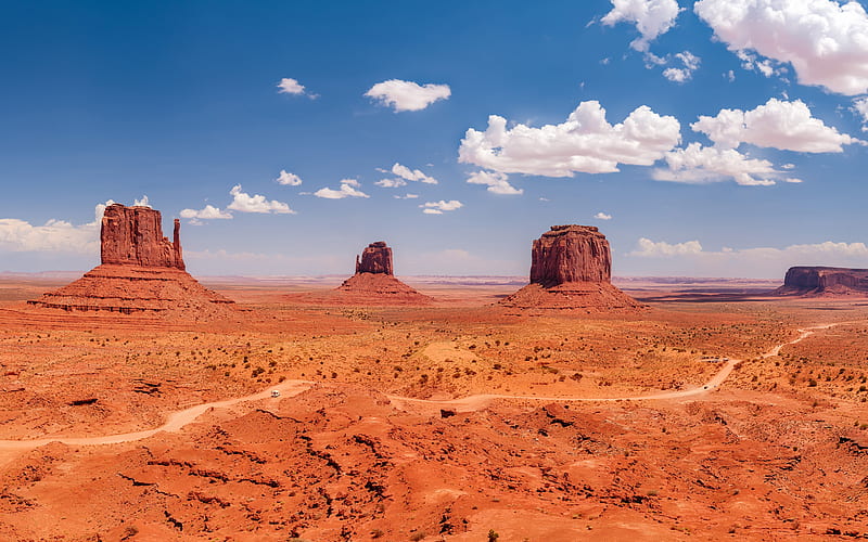 Monument Valley, West Mitten Butte, East Mitten Butte, Merrick Butte, rocks, desert, United States, Arizona, USA, HD wallpaper