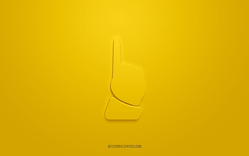 Number One 3d icon, yellow background, 3d symbols, Number One hand, Hand signs icons, 3d icons, Number One sign, Hand signs 3d icons, Number 1 3d icon, HD wallpaper