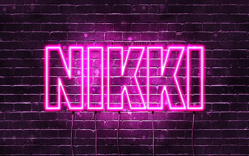 Nikki with names, female names, Nikki name, purple neon lights, Happy Birtay Nikki, popular dutch female names, with Nikki name, HD wallpaper