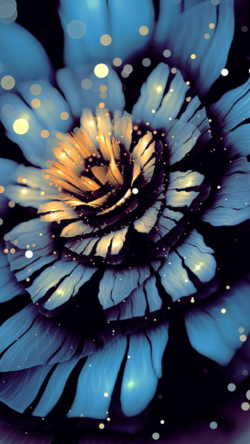 Flower digital art, digital art, blue, bloom, lockscreen, HD phone wallpaper  | Peakpx