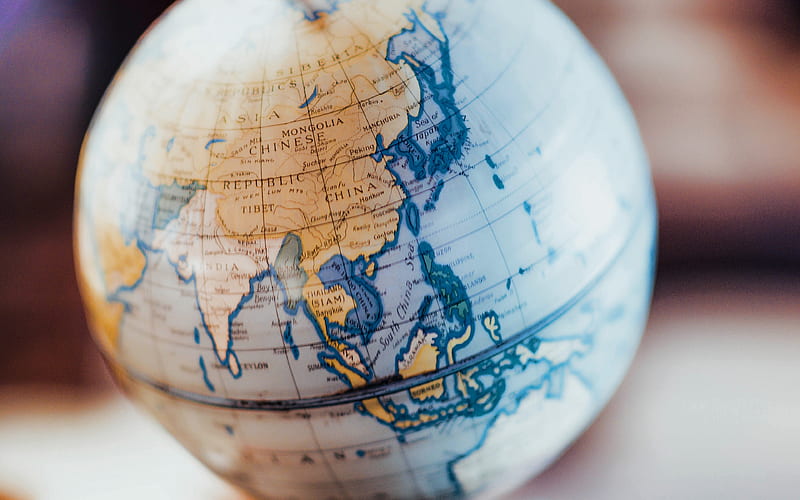 Globe, map of Asia, map of China on the globe, map of Japan on the globe, travel to Asia, map of the world, HD wallpaper