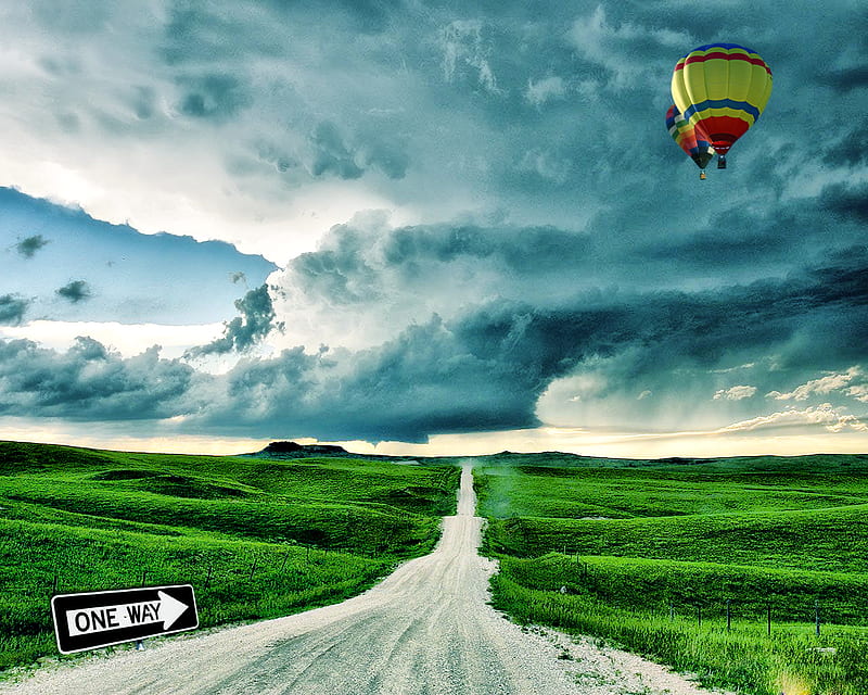 One Way, nature, ballon, clouds, HD wallpaper