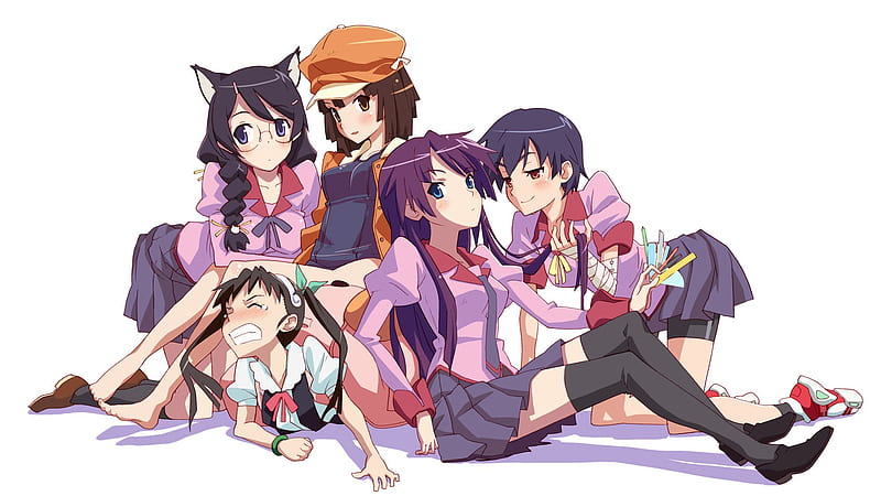 Nisemonogatari girls, hitagi, nisemonogatari, nadeko, senjougahara, mayoi, suruga, tsubasa, HD wallpaper