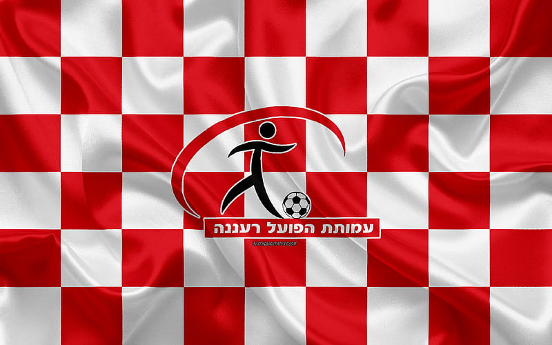 Hapoel Raanana FC Israeli Premier League, red and white checkered flag, Israeli football club, silk flag, football, soccer, Hapoel Raanana logo, Israel, HD wallpaper