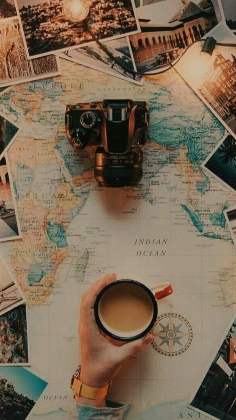 Map and Coffee, travel, HD phone wallpaper
