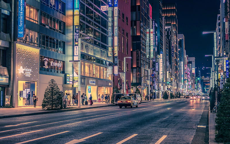 Ginza night, road, japan, Tokyo, Asia, HD wallpaper
