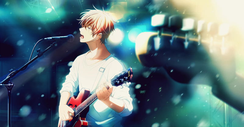 given, mafuyu sato, anime boy, singing, guitar, Anime, HD wallpaper