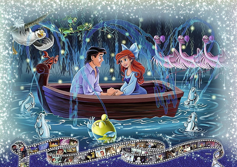 Little mermaid, poster, movie, prince, lovers, boat, water, ariel, summer, disney, HD wallpaper