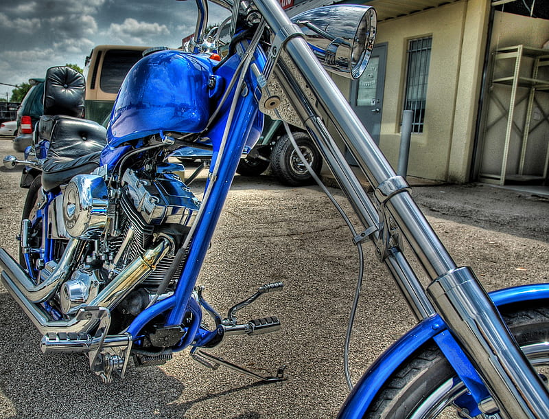 Blue Chopper, motorcycles, choppers, harley, HD wallpaper | Peakpx