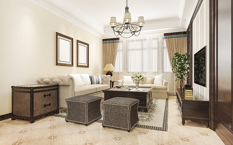classic interior, living room, stylish interior, living room project, classic interior design, HD wallpaper