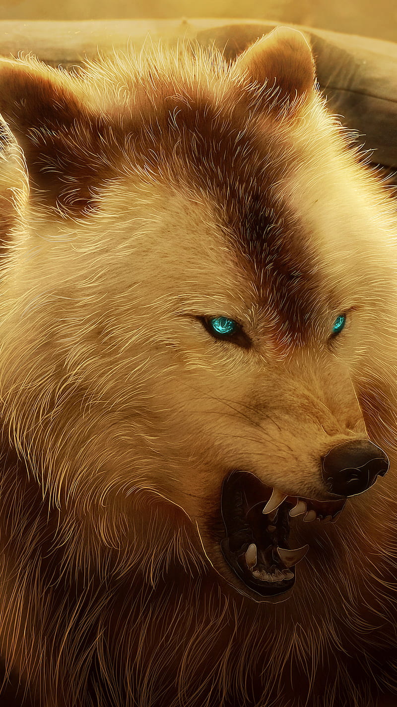 angry wolf, angry, animal, blue eyes, face, mad, scar, wild, wolf, HD phone wallpaper