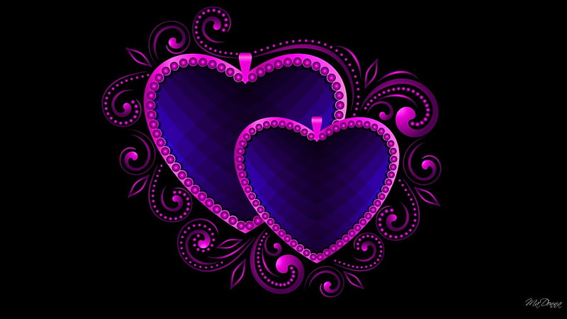 Hearts So Bright, Valentines Day, purple, bright, scrolls, corazones, abstract, pink, HD wallpaper