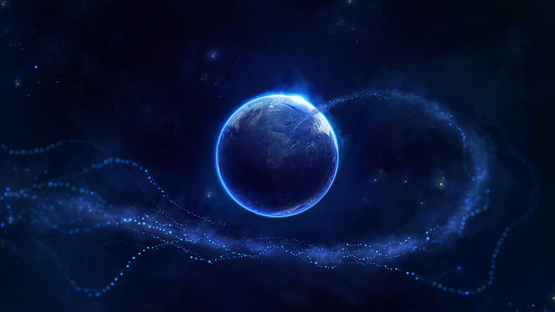 planet trail, blue galaxy, particles, Space, HD wallpaper