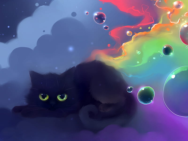 Rainbow abstract cat, feline, bubble, rainbow, cat, abstract, kitten, animal, HD wallpaper