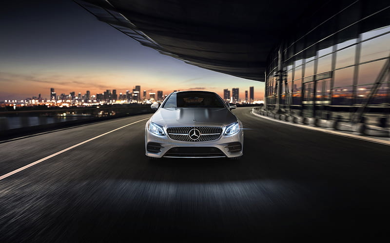 Mercedes-Benz E400 Coupe, front view, 2018 cars, headlights, motion blur, Mercedes, HD wallpaper