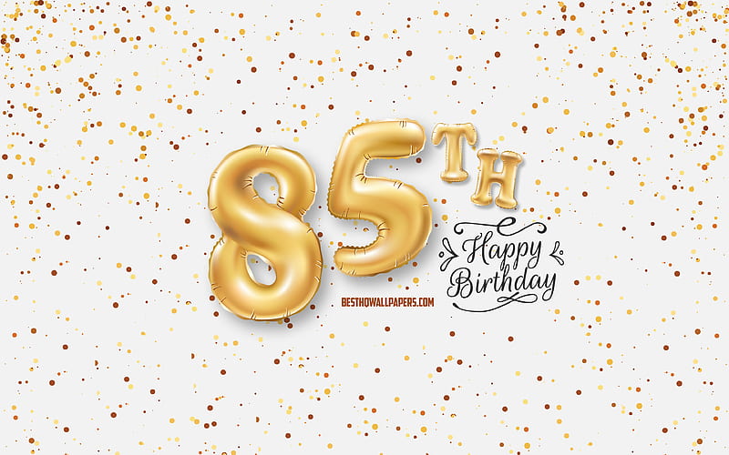 85th Happy Birtay, 3d balloons letters, Birtay background with balloons, 85 Years Birtay, Happy 85th Birtay, white background, Happy Birtay, greeting card, Happy 85 Years Birtay, HD wallpaper
