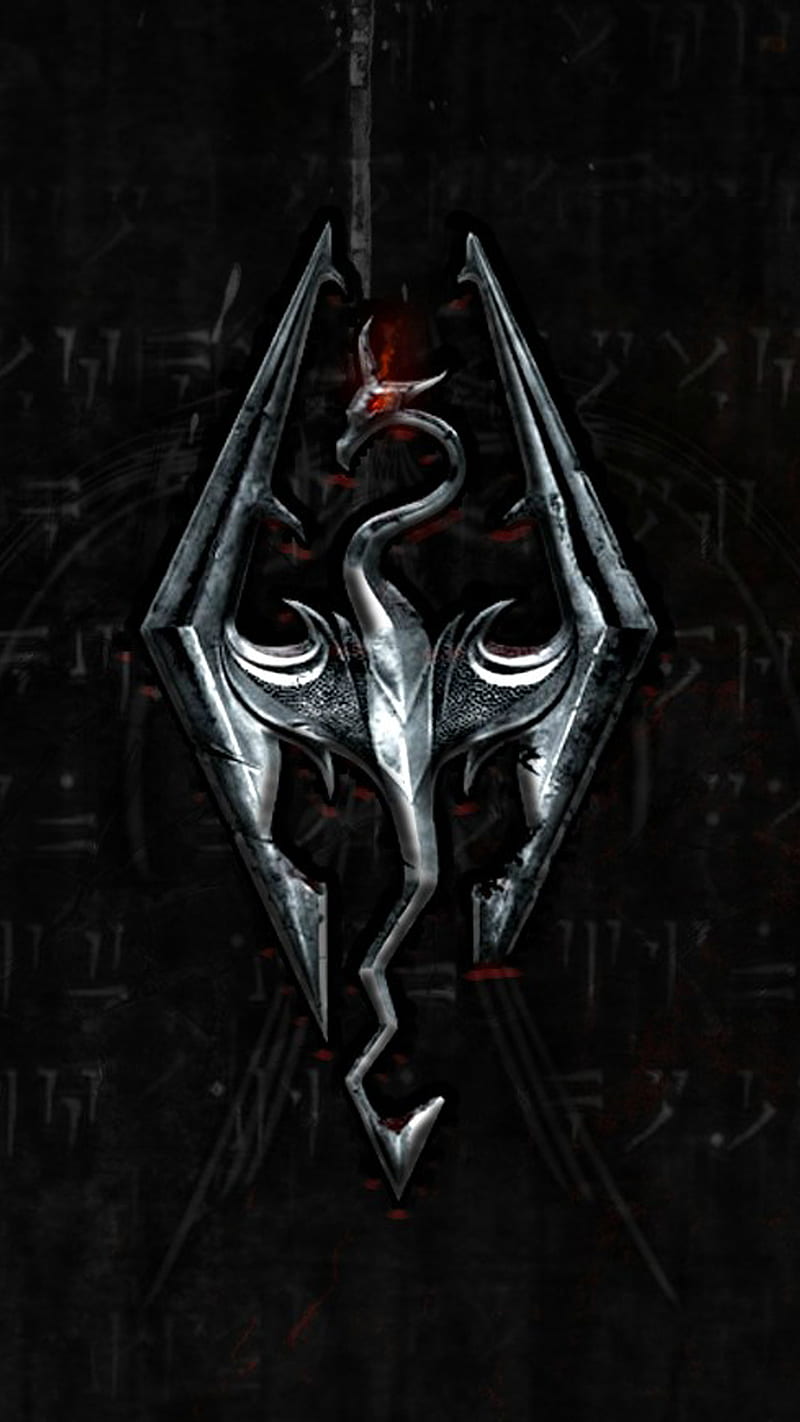 Logo Skyrim Gothic, dovahkiin, dragon, guerrero, skyrim, HD phone wallpaper