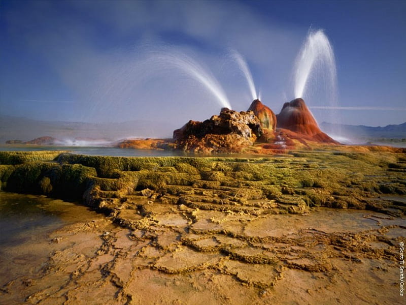Spurting Mountains, water spouts, geyers, mountains, HD wallpaper