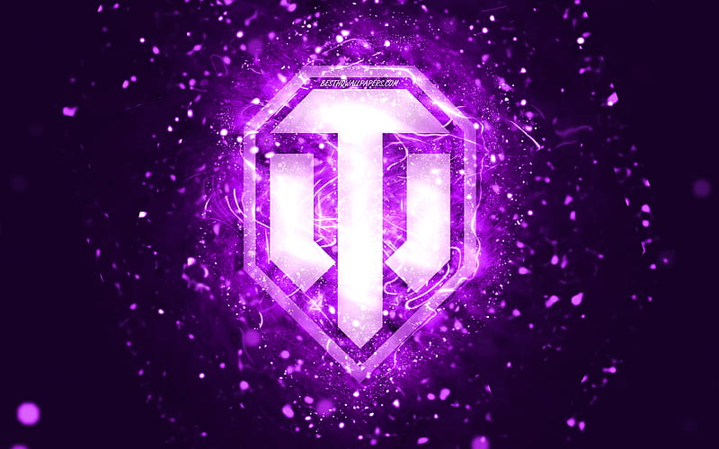 World of Tanks violet logo violet neon lights, WoT, creative, violet abstract background, World of Tanks logo, brands, WoT logo, World of Tanks, HD wallpaper