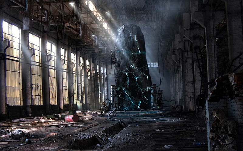 The ruins of the factory-Aftermath world illustrator, HD wallpaper