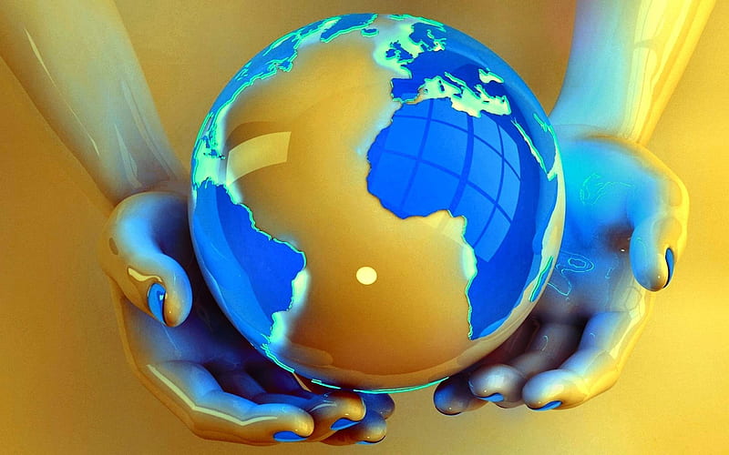 3d globe 3d people, concepts, globe in hands, Earth, HD wallpaper