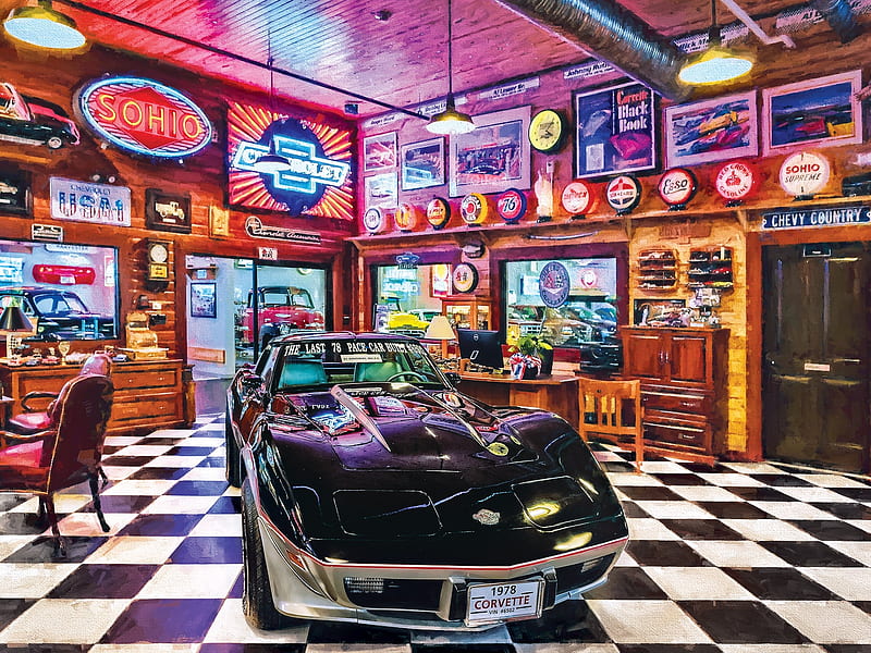 Black Corvette, pace car, corvette, black, collage, fast, vintage, HD wallpaper
