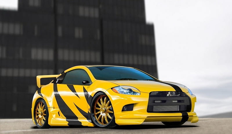  Mitsubishi Eclipse, automóvil, amarillo, Fondo de pantalla HD