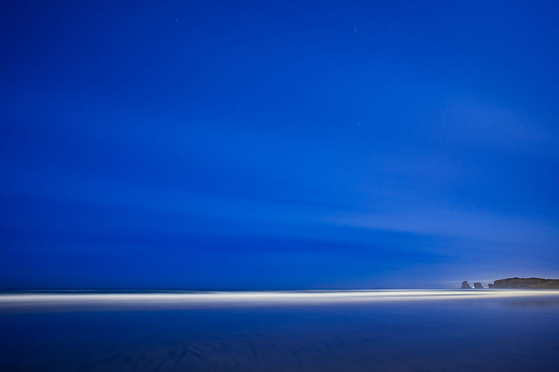coast, beach, shallow, horizon, evening, blue, HD wallpaper