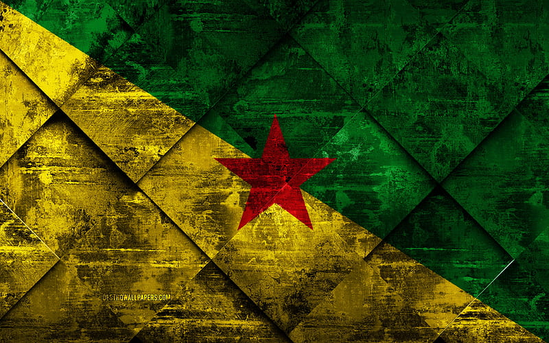Flag of French Guiana grunge art, rhombus grunge texture, French Guiana flag, South America, national symbols, French Guiana, creative art, HD wallpaper