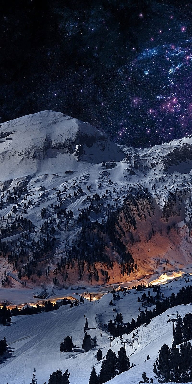 Winter night, mountain, mountains, HD phone wallpaper | Peakpx