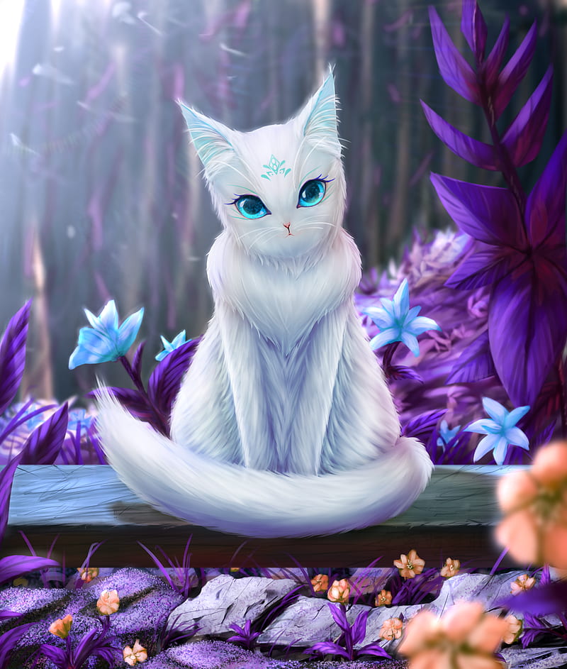 artwork, cats, blue eyes, HD phone wallpaper