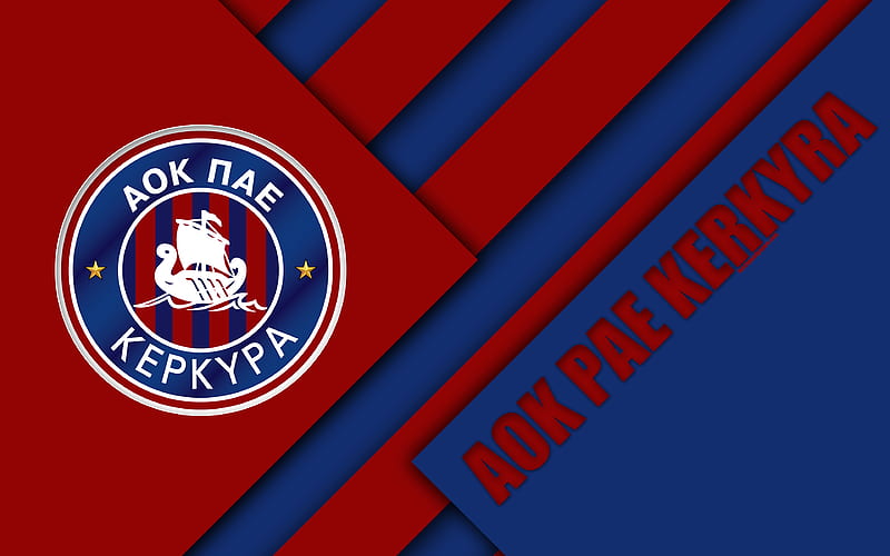 AOK PAE Kerkyra blue red abstraction, logo, material design, Greek football club, Super League, Corfu, Greece, Superleague Greece, HD wallpaper