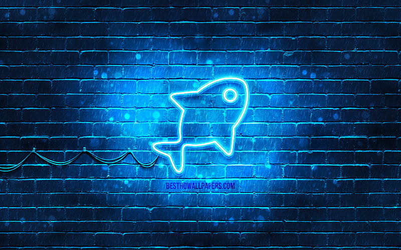 Fish neon icon blue background, neon symbols, Fish, creative, neon icons, Fish sign, animals signs, Fish icon, animals icons, HD wallpaper