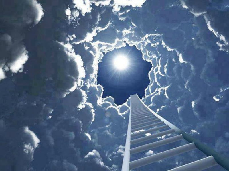 Stairway to heaven, skies, cloud, bonito, stairway, tunnel, light, HD wallpaper