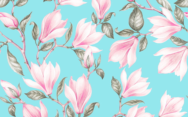 pink magnolia texture, retro flower texture, background with magnolias, pink flower texture, magnolia, HD wallpaper