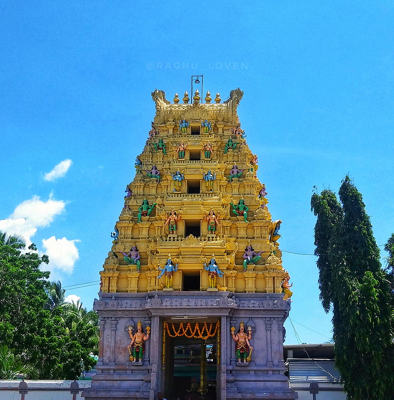 Temple, antervedi, clouds, east godavari, gopuram, naturelover, sky, tower, trees, HD phone wallpaper