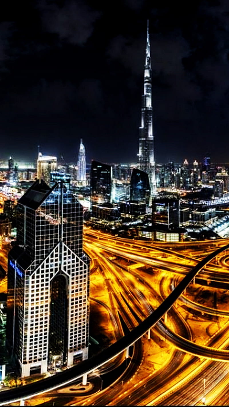 Dubai, city, lights, night, view, HD phone wallpaper | Peakpx