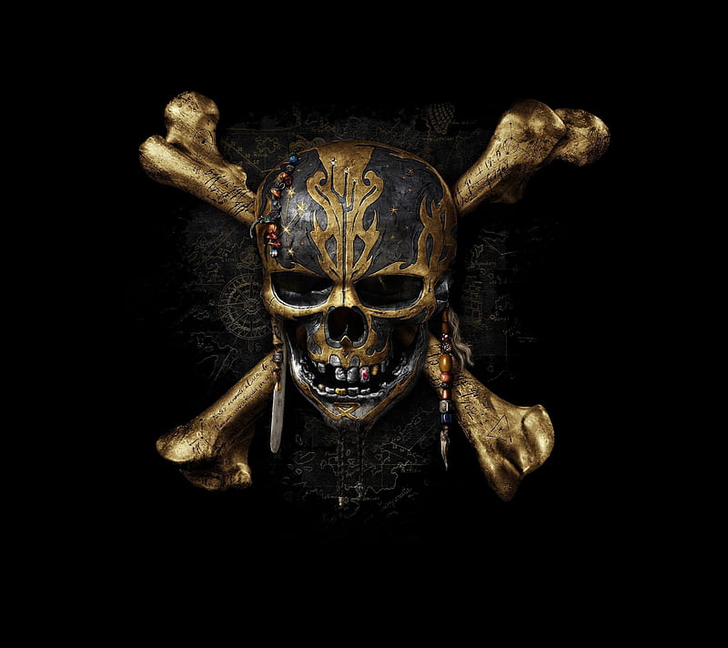 Pirates, black, crossbones, gold, skull, HD wallpaper