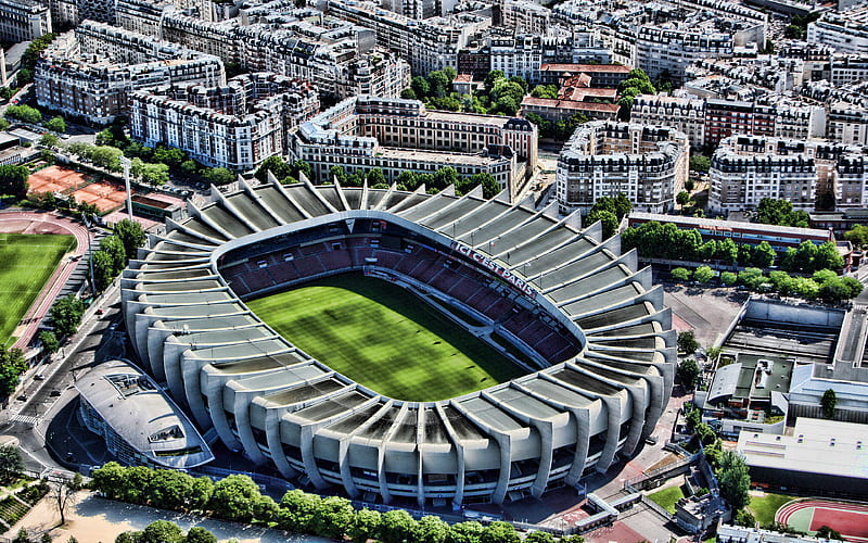 Parc des Princes, aerial view, Stade des Lumieres, R, Paris Saint-Germain FC, PSG stadium, french stadiums, sports arenas, Paris, France, HD wallpaper