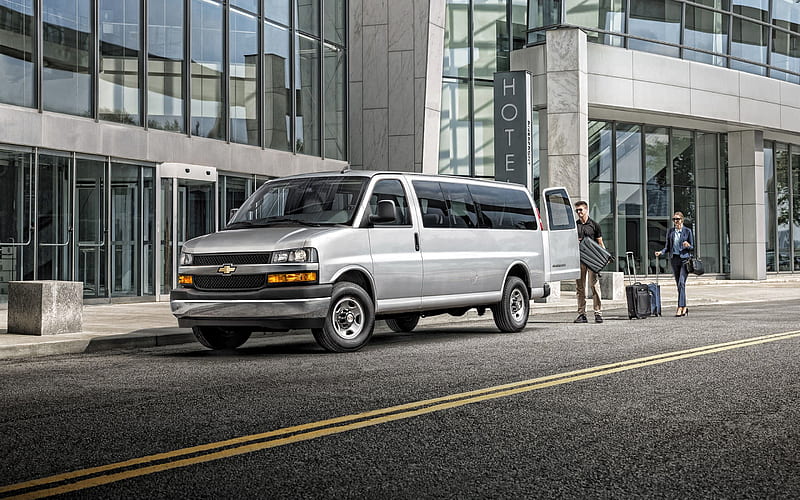 2021, Chevrolet Express, van, exterior, front view, new white Express 2021, american cars, Chevrolet, HD wallpaper