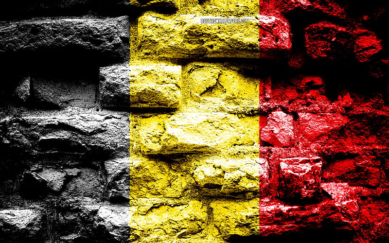 Belgium flag, grunge brick texture, Flag of Belgium, flag on brick wall, Belgium, Europe, flags of european countries, HD wallpaper