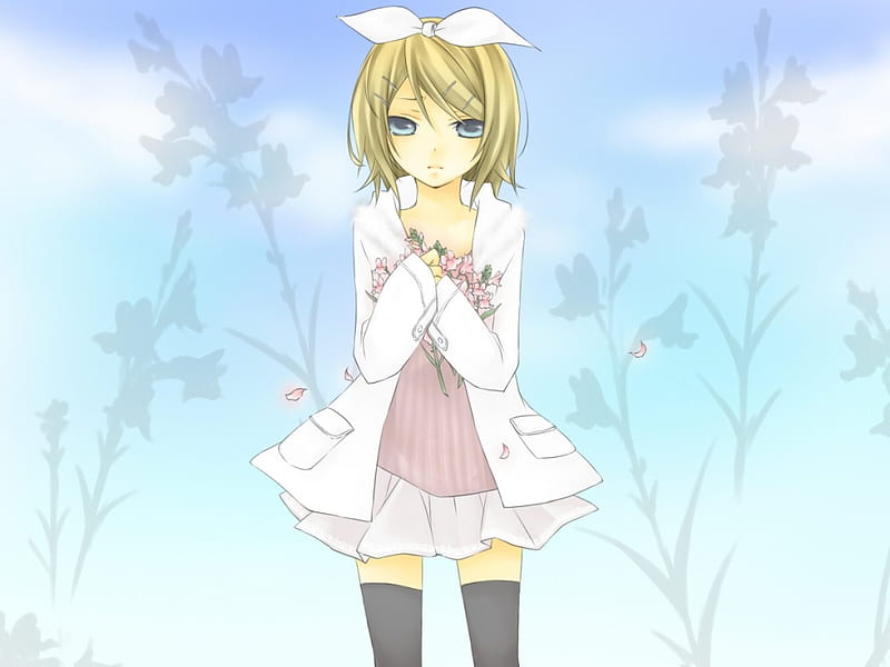 Flowers For Rin, vocaloid, flowers, rin kagamine, anime, HD wallpaper